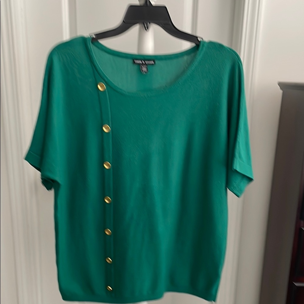 Green Button-Accent Top